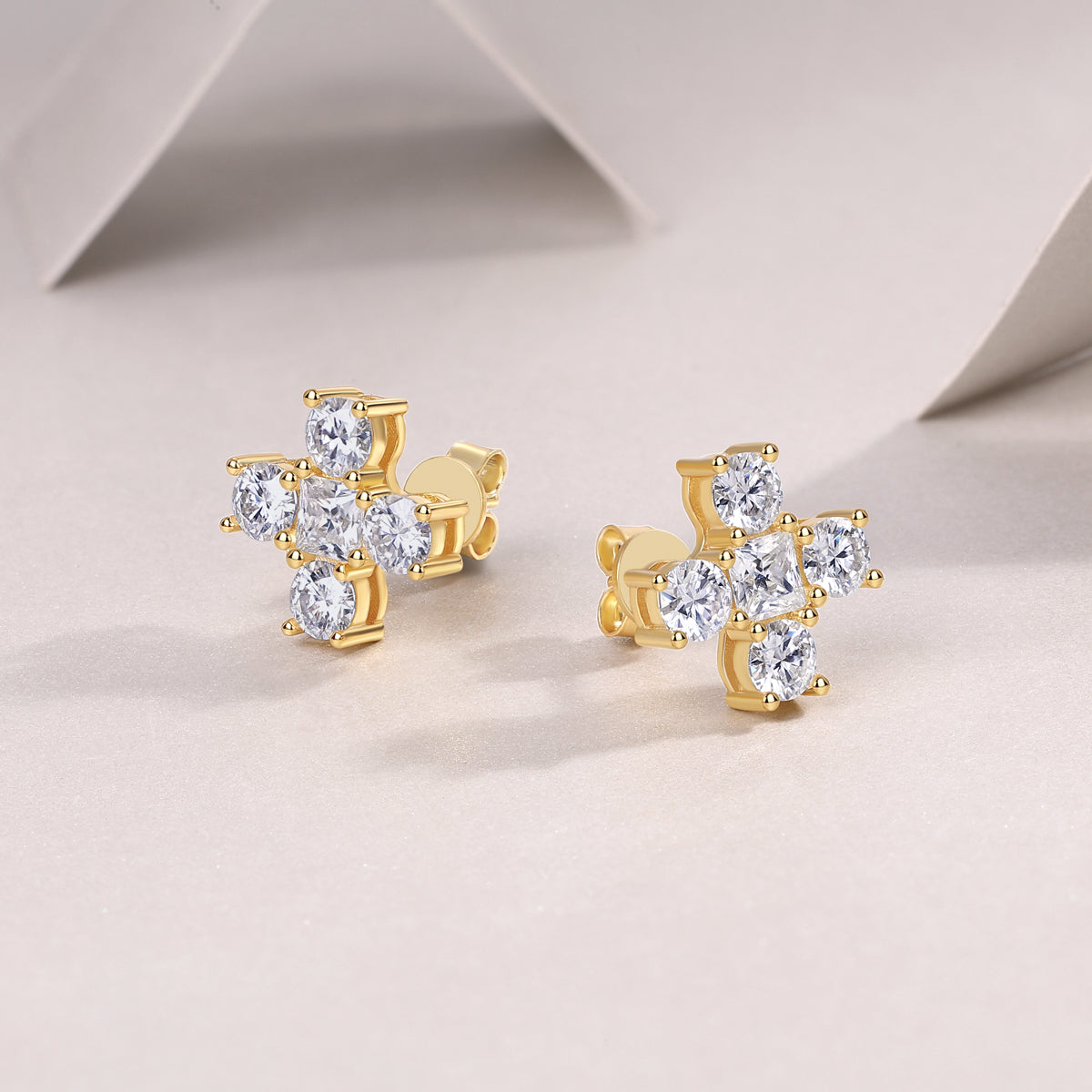 Holy Crystal - Set With Top-quality Moissanite, Luxurious And Fashionable Light Luxury Jewelry, Silver Stud Earrings, S925 Silver Plated With Gold