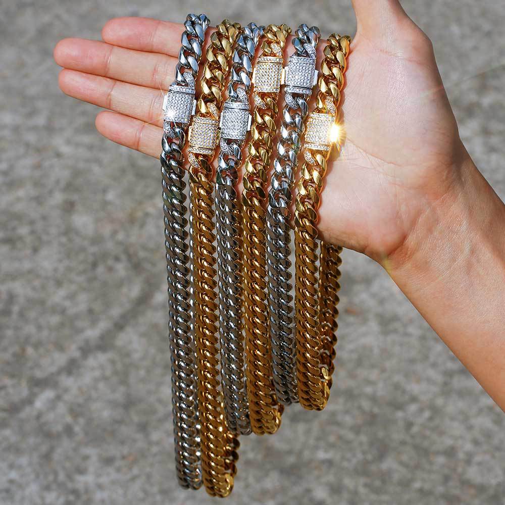 Hip Hop Spring Clasp Stainless Steel Cuban Chain Necklace Titanium Steel Jewelry