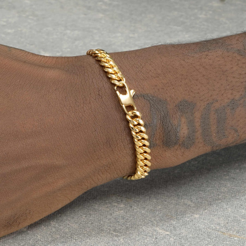 18K Gold Thin Cuban Chain Bracelet For Men