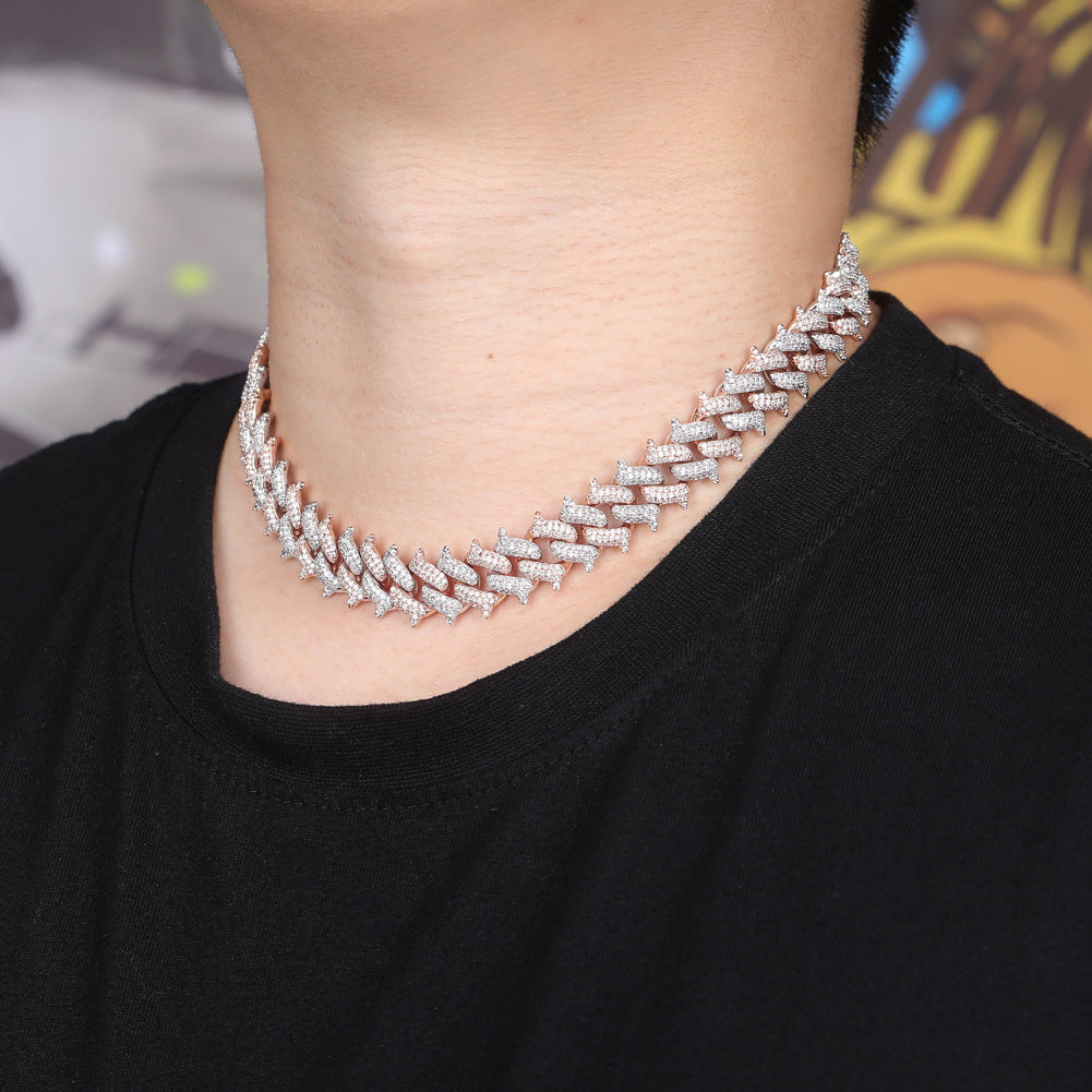 Men's Hip Hop Thorn Copper Full Diamond Cuban Link Chain