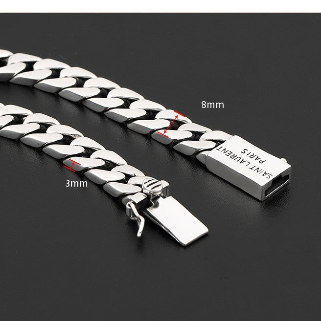 S925 Sterling Silver Simple Punk Bare Body Bracelet Cuban Chain