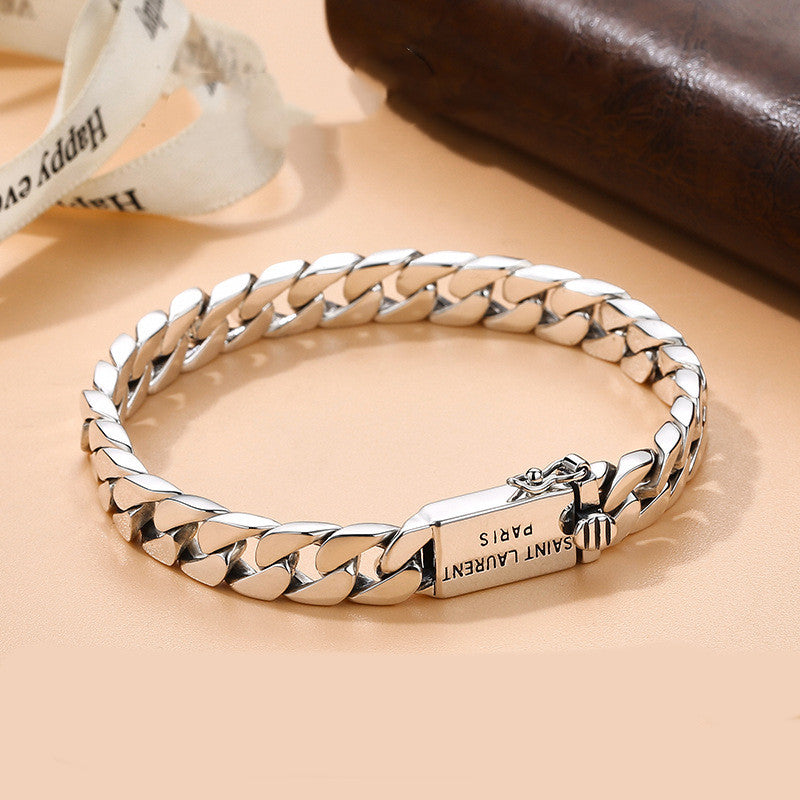 S925 Sterling Silver Simple Punk Bare Body Bracelet Cuban Chain