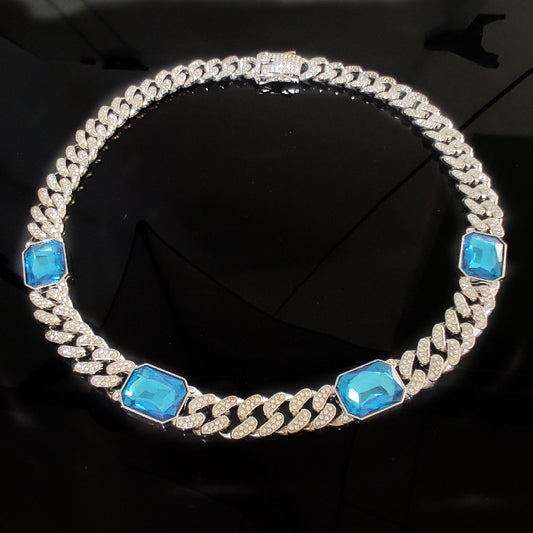 Four Hip Hop Gemstones With Cuban Necklace Men And Women Same Style Clavicle Chain