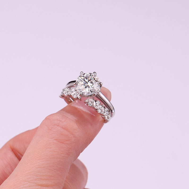 3-carat Double Rings Set With Top-quality Moissanite Luxury And Fashionable Light Luxury Jewelry Silver Ring S925 Silver Electroplated With Gold