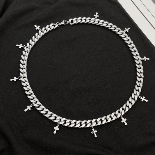 Titanium Steel Ornament Cross Cuban Link Chain Clavicle Necklace