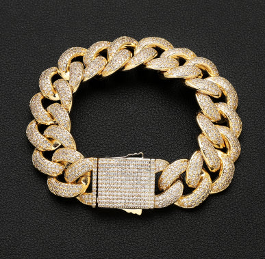 Gold Plated Brass And Zirconia Full Set Cuban Chain